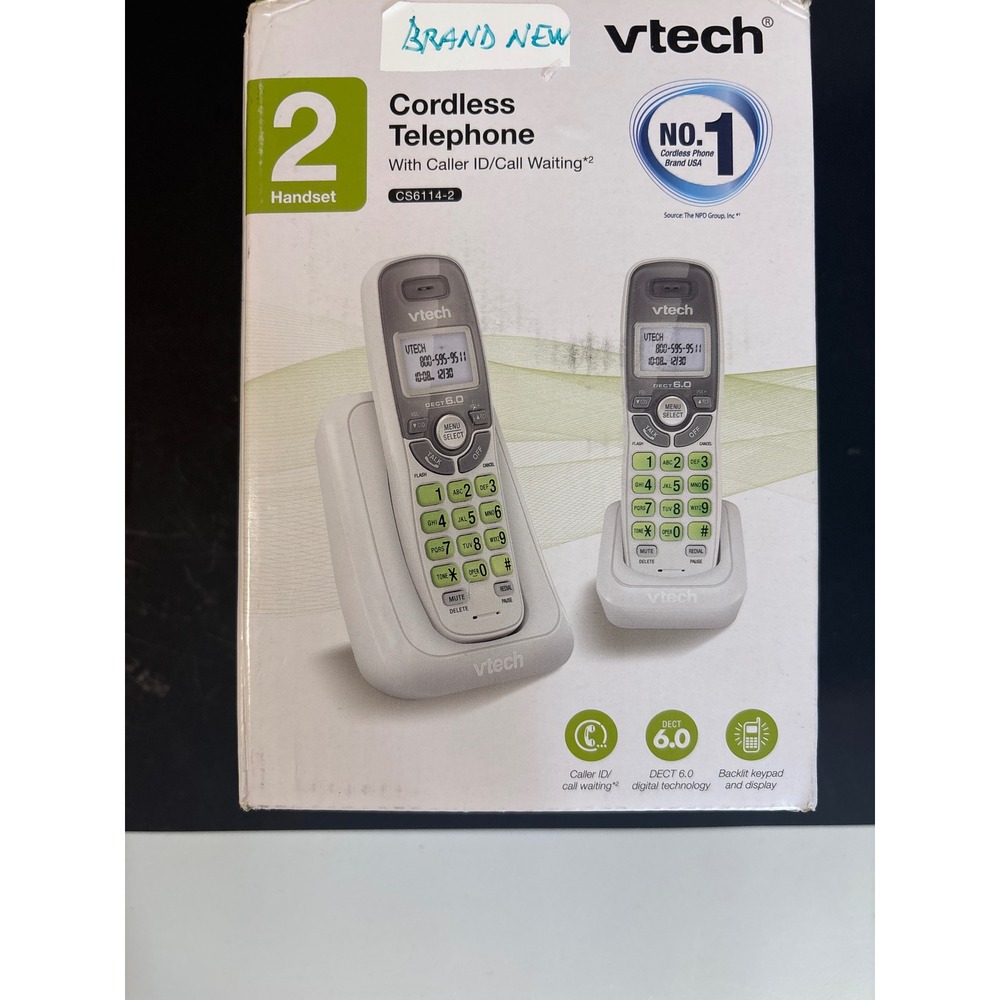 VTech CS6114-2 DECT 6.0 Cordless Phone 2 Handset System Caller ID White NIB NEW